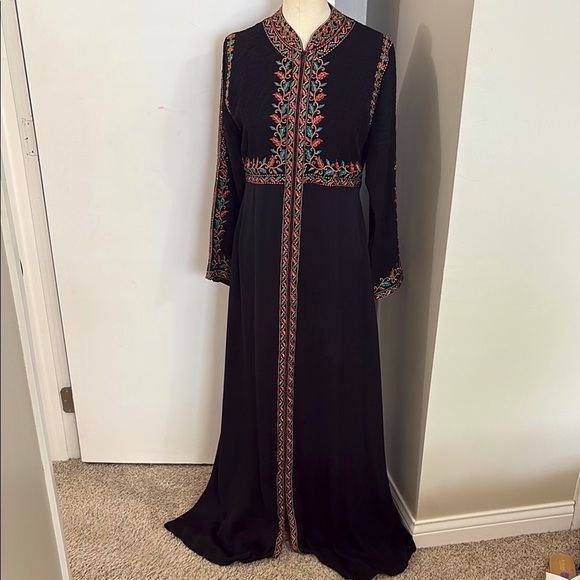 Abaya Floral Embroidered Long Sleeve Dress - Picture 1 of 13